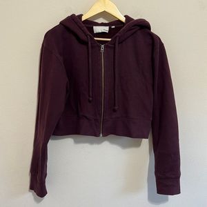 Wilfred Free Burgundy Cropped Full Zip Hoodie